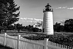 Picket Fence by Plum Island Lighthouse in Massachusetts -BW